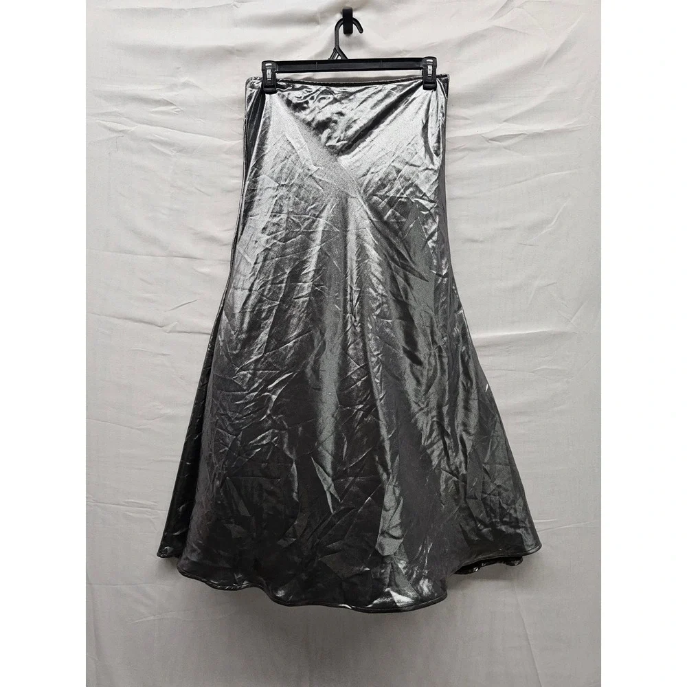 Wild Fable Womens Metallic Midi Skirt Silver Polyester Casual Size Medium